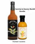 Two bottles of Lovejoy's sauces labeled 'Thai Basil' and 'Sunshine' on a white background.