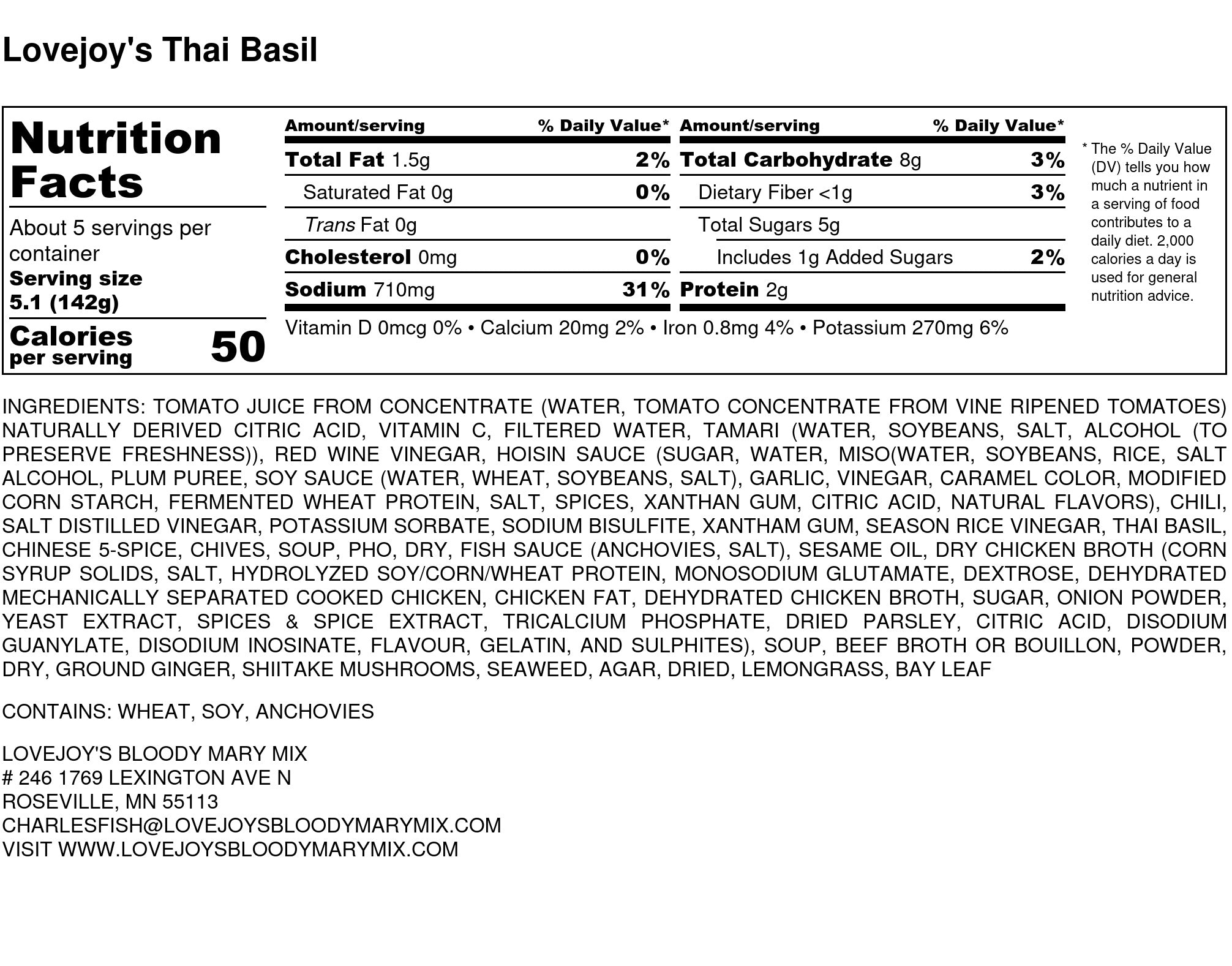 Bloody Mary Mix Thai Basil 25oz Lovejoysbrand