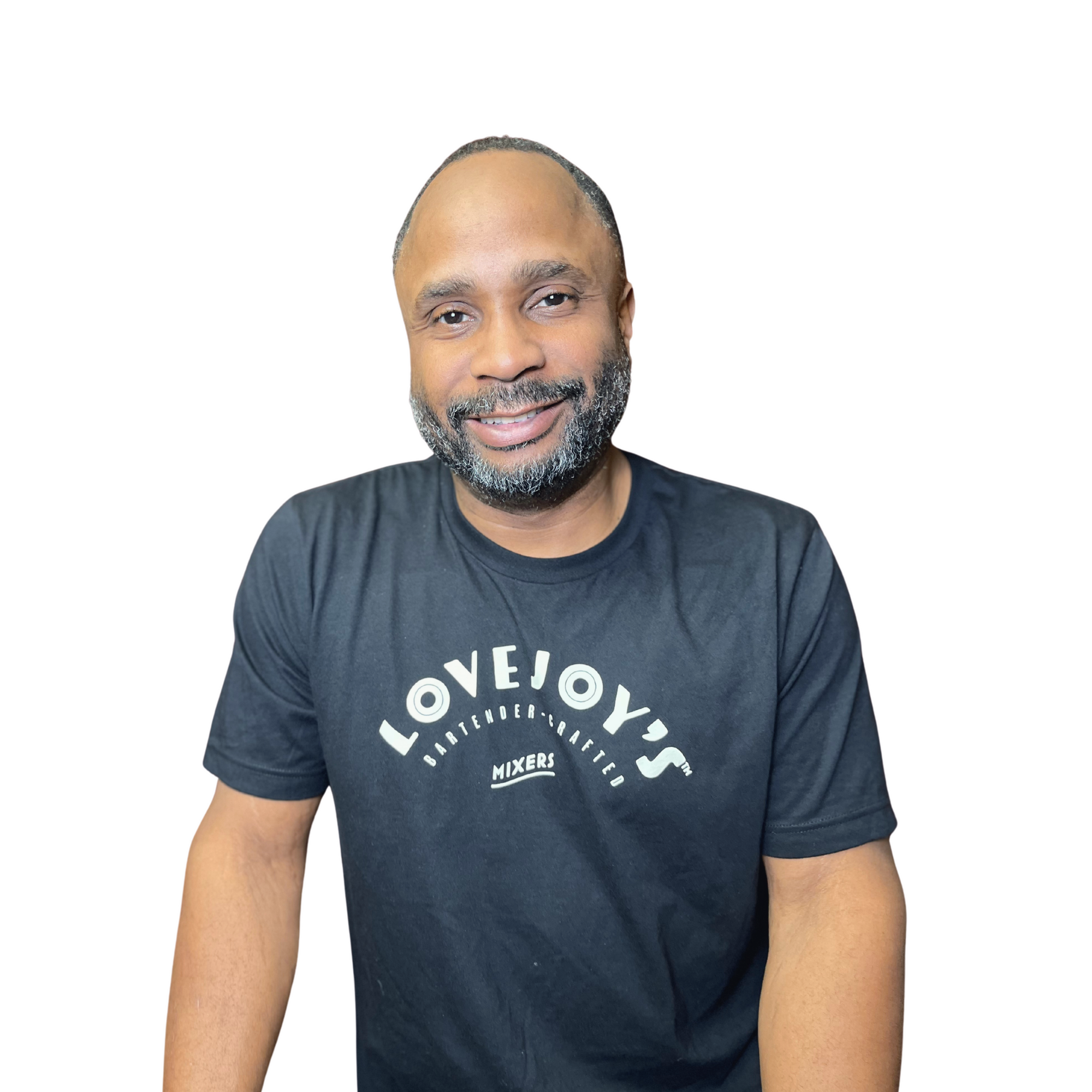 Founder, Charles Lovejoy wearing a Lovejoy&#39;s t-shirt.