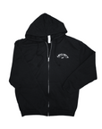 Lovejoy's Black Custom Logo Sweatshirt. Zippered with hood and logo on front chest in white.