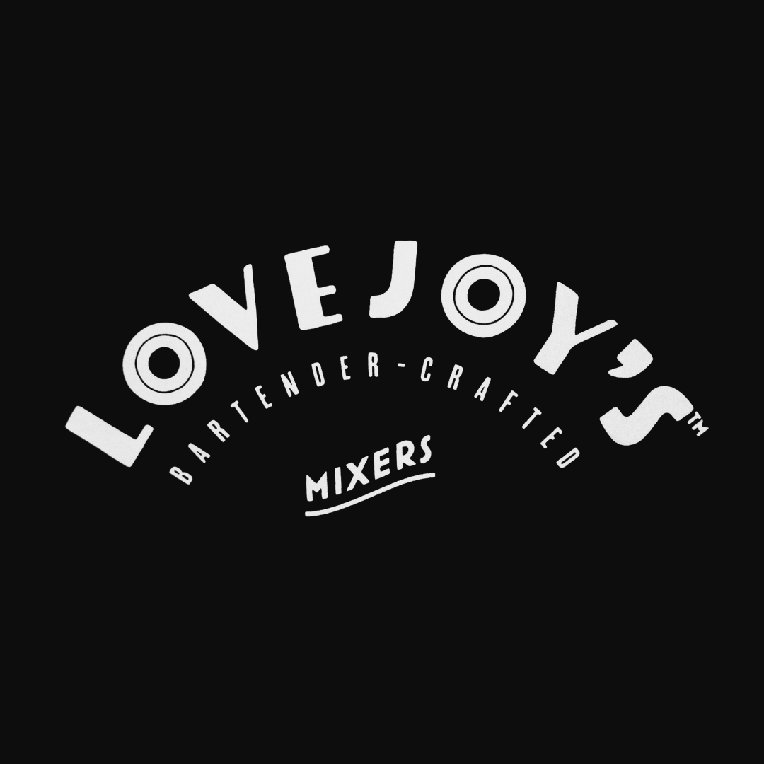 Close up view of Lovejoy&#39;s Logo including the text, bartender-crafted mixers.