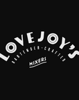 Close up view of Lovejoy's Logo including the text, bartender-crafted mixers.